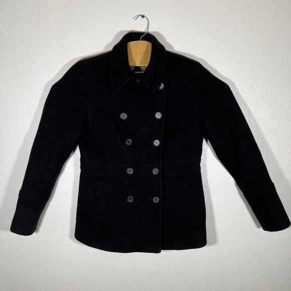 J Crew Majesty Peacoat Black Wool Blend Stadium Cloth Nello Gori Size 6 - Picture 2 of 4